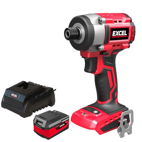 Excel 18V Cordless Brushless Impact Driver with 1 x 4.0Ah Battery & Charger - Brushless Motor, Power Tools Combo Kits, 1/4 Chuck, Excel Dril, 18v Impact Driver, Drill Driver