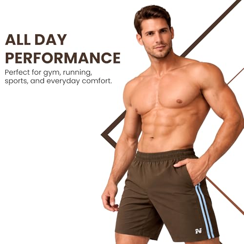 Image of NINQ Men's Sports Shorts with White Side Patti Design | Running Shorts for Men Gym Shorts for Men Workout | Stylish Mens Shorts Casual Wear Sports Shorts.