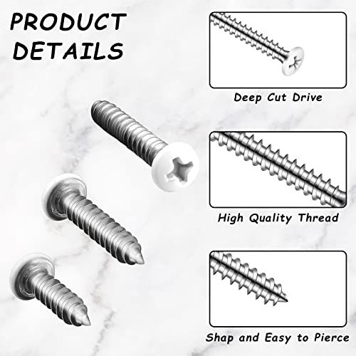 Giegxin 120 Piezas Tornillos de Cabeza Blanca, Tornillos Autorroscantes de Madera de Acero Inoxidable para Trabajo en Pared, 3 Tamaños (1/2 pulgada, 3/4 pulgada, 1 pulgada) miniatura 3
