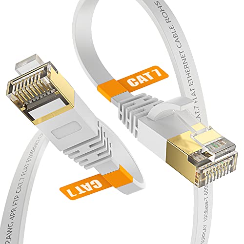 Surplay Cat7 10FT Ethernet Cable Flat-White-10Gbps Ultra Slim High Speed Double Shielded with Ground Wire & Gold-Plated RJ45 Network Patch Cord for Router,TV,Xbox,PS5/4,NAS,Cat6A