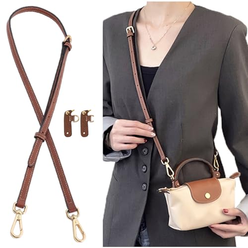 Bag Leather Strap Replacement Crossbody Shoulder Straps for XS Le Pliage MINI Pouch, No Damage Conversion Kits Accessories With Gold Buckles Hardware(MINI-Brown-Gold)