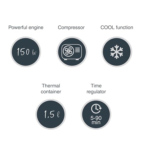Lacor - 69306 - Arctic Eismaschine, Cool-Funktion, mit 2 Rührpaddeln, einfache Bedienung, einfache Reinigung, Edelstahl, abnehmbarer Behälter, 1.5 Liter Fassungsvermögen, 150W