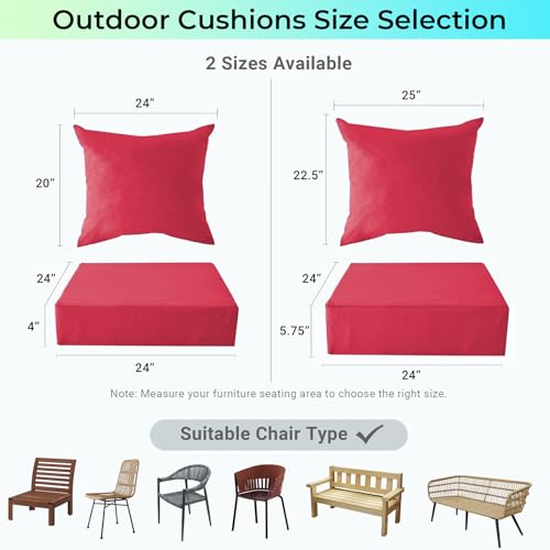 Image of IPYNBAP Outdoor Cushions for Patio Furniture,Outdoor Seat Cushion Set 24 x 24 x 5.75 Inch,Waterproof & Fade Resistant Outdoor Chair Cushions,Deep Patio Chair Cushion with Removable Cover,Burgundy