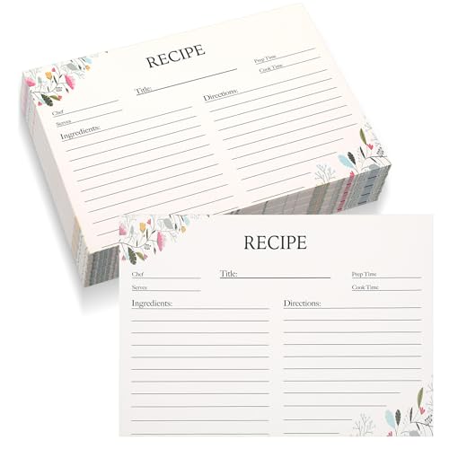 50Pcs Recipe Cards 4x6 Double-Sided Recipe Cards Blank Floral Recipes Card for Bridal Shower Wedding Housewarming & Kitchen Organizer (Leaf & Wildflower Design)