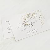 sendmoments Einladungskarten Save the Date Hochzeit, Postkarten mit Gold Veredelung, personalisiert mit eigenem Text, Goldene Farbtupfer, 5er Karten-Set im Querformat, optional passende C6 Umschläge