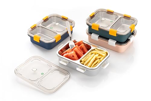 Image of Brand Conquer Lunch Box Leak-Proof BPA Free Stainless Steel for School, Lunch Box for School & Office with a Fork, a Spoon and a Pair of Chopsticks (Green, 2 Compartment)