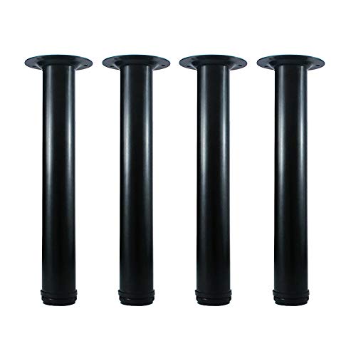 QLLY 14 Inch Adjustable Metal Coffee Table Legs, Heavy Duty Round Furniture Legs with 1” Leveling Feet for Ottoman, Bench, End Table and Sofa Replacement, Set of 4 (Black)