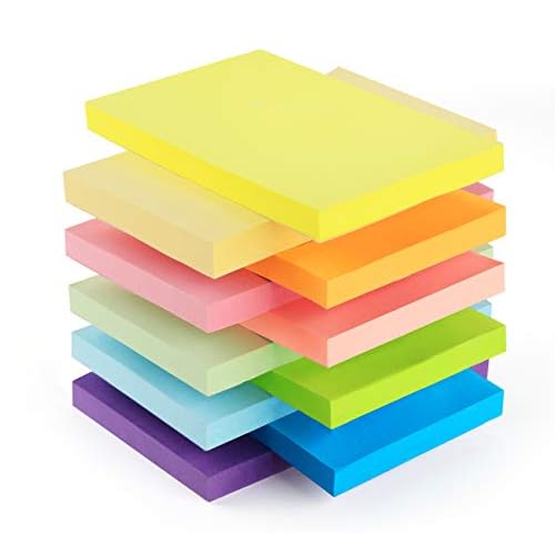 Sticky Notes Large 1000 Sheets,3 x 5'' Self-Stick Note Pads,Bright Colorful Sticky Notes 76x127mm,Super Sticking Memo Pads Clean Removal,Easy to Post Sticky Pads for Office Home School,10 Pa