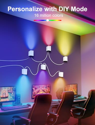 Image of APPECK Wall Sconces 6 Pack, LED Wall Lights RGBCW 13FT, Ambient Lighting | Indoor Color Changing Wall Sconce, DIY Scene Modes, Timer Function, Living Room /Bedroom /Game Room, Alexa Compatible, White
