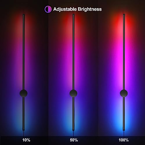 Image of RGB LED Wall Sconces Set of Two with Remote, 15 Color Modes, Dimming, DIY 180 Rotate, Black Plug in Wall Sconces with Warm Light, Dynamic Multicolor Ambience Lights, Plug in Wall Light, 39.4 Inches