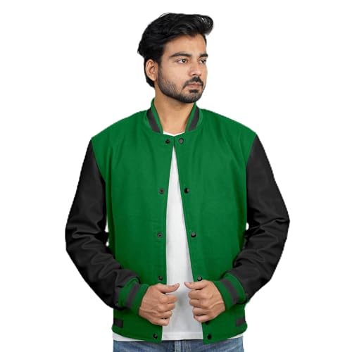 Image of Men's Fashion Varsity Jacket Causal Slim Fit Wool Letterman Baseball Bomber Jackets