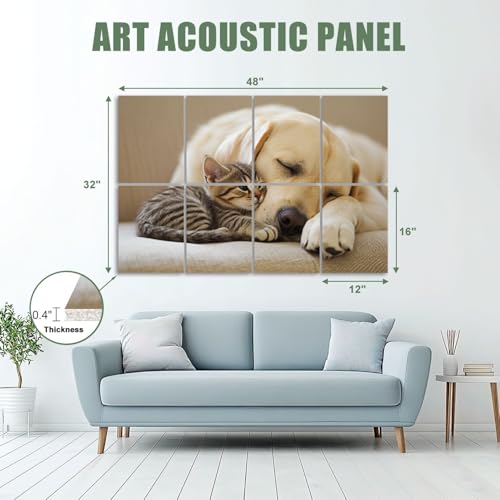 8 Paquetes de Paneles Acústicos Artísticos Autoadhesivos Amarillo Diseño Labrador, Gato Atigrado, Sofá, Paneles Decorativos para Pared, Absorbentes de Sonido 48"x32" para Oficina, Casa, Estudio miniatura 2