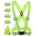High Visibility Reflective Vest + 4 Safety Reflector Bands. Reflective Running Gear for Men and Women for Night Running, Cycling, Walking (Green Vest + 4 Bands)