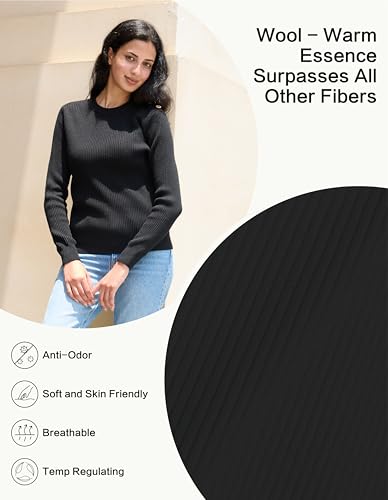 Button-Accented Shoulders Wool Sweaters for Women, Soft Midweight Knit Crew Neck Women Pullover Sweater Long Sleeve4