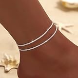 EULAPGOE Silber Fußkettchen Damen 925er Silber doppellagig verstellbar elegant Schmuck für Sommer Strand Alltag Geschenk für Frauen Mädchen