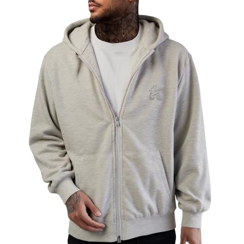 REXUHOWU Men's Full-zip Hoodie made of cotton and polyester fashionable Hooded Sweatshirt (US, Alpha, XX-Large, Regular, Regular, Light grey)