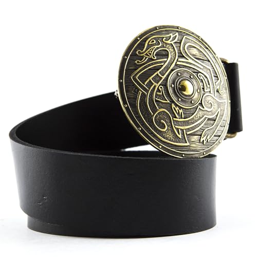 Leather belt with belt buckle Viking Shield, Handmade scandinavian warrior shield solid brass belt buckle on leather belt2