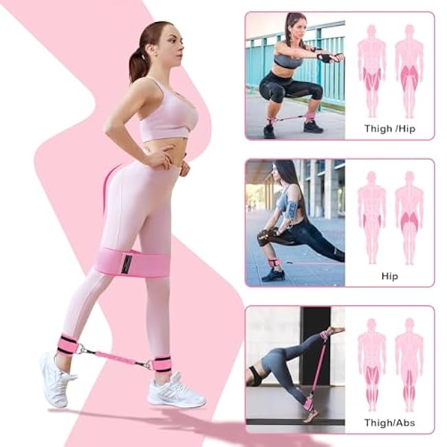 Thigh Master for Women -Pelvic Floor Exercise Devices, Kegel Exerciser with 3 Intensity Levels, Home Thigh & Glutes Exerciser Device for Postpartum Moms & Leg Shaping, Includes Ankle Resistance Bands
