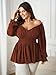 SCOMCHIC Womens Plus Size Tops Long Sleeve Blouse Ruffle Sweetheart Neckline Smocked Peplum Babydoll Top Rust