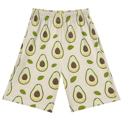 ALAZA Avocado Leaves Pajama Shorts Elastic Waist Casual Sleep Shorts with Pockets Size 6-14
