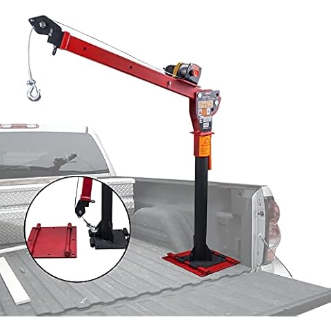 Receiver Hitch Mounted Crane New 1100lb Folding Dismountable Truck-Mounted Crane, with Electric Winch 3500 lb 12V, Painted Steel Pickup Truck Jib Cranes Cover