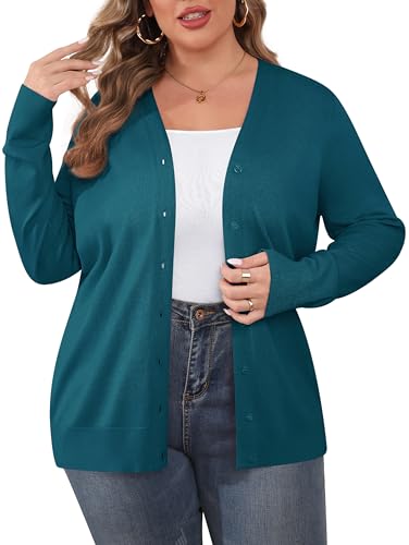 Image of TIANZHU Plus Size Cardigan for Women Button Open Front Long Sleeve V Neck Comfy Lightweight Sweaters XL-4XL