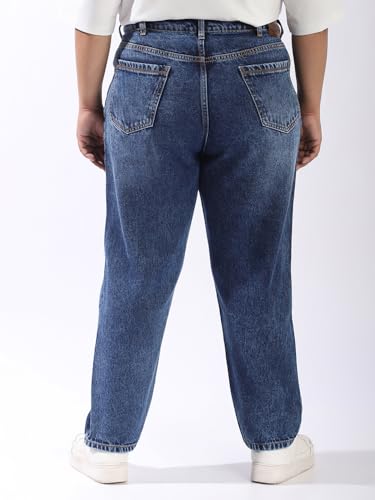 Image of High Star Plus Size Women Cotton Washed Mom Fit High-Rise Jeans