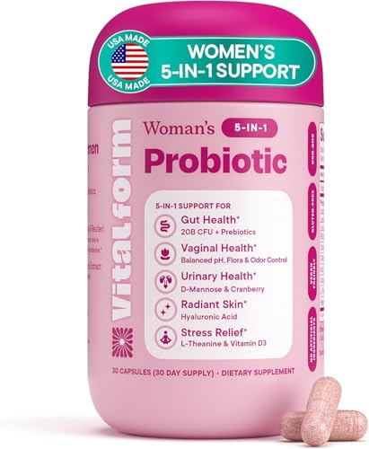 Image of Women's Probiotic 20 Billion CFU - 5-in-1 Daily Support for Digestive, Vaginal & Urinary Health - with Cranberry, D-Mannose, Prebiotics & Hyaluronic Acid - 30 Capsules