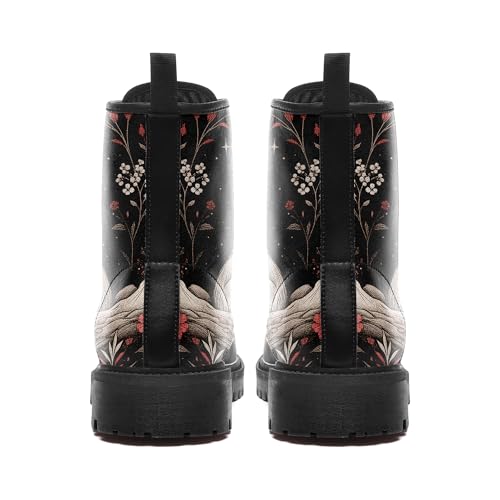 Gothic Combat Ankle Boots for Women Animal Artwork Lace-Up Vegan Leather Booties Punk Rock Chuncky Heel Fashion Black Boot4