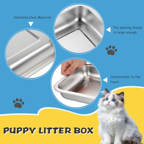 Arenero de acero inoxidable para gatos, diseño abierto y acceso bajo miniatura 6