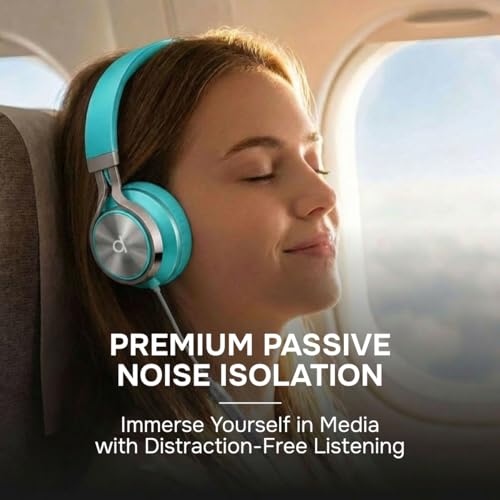 Image of ARTIX CL750 Noise Isolating Wired Headphones with Mic | Foldable On Ear Stereo Audio Headset for Music, Gaming & Online Classes (Turquoise 3.5mm Jack)