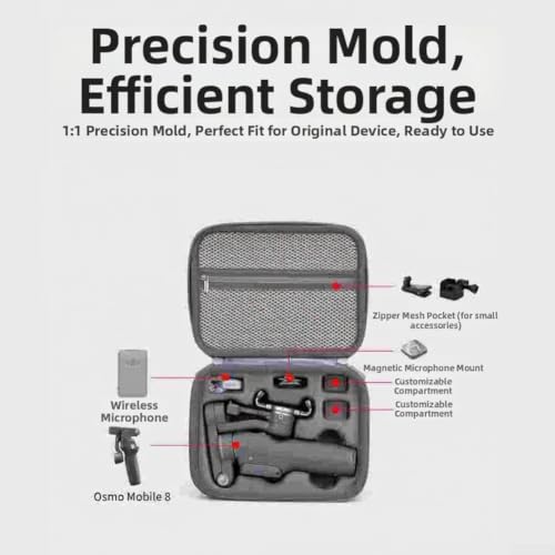 Estuche protector para DJI Osmo Mobile 8P maletín antigolpes gris de 20cm para cables 8