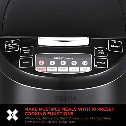 Crux 12 Cup Non-Induction Rice Cooker, Multi-Cooker, Food Steamer, Slow Cooker, Stewpot, Easy One-Pot Healthy Meals, Dishwater Safe, Non-Stick Bowl, Black, one size - Thumbnail 3