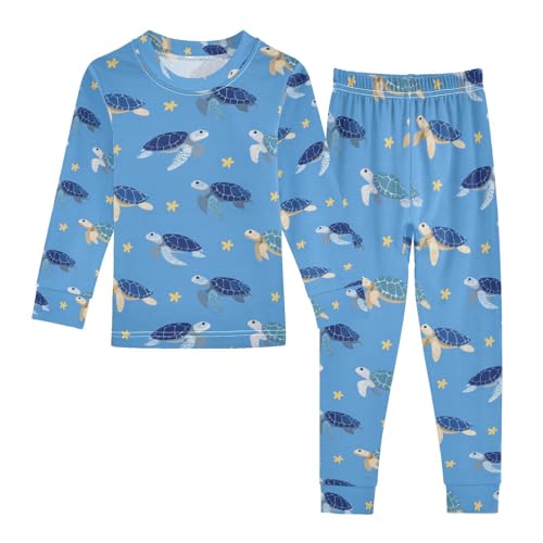 ALAZA Sea Turtle Starfish Blue Pajamas Long Sleeve Sleepwear 2-Piece Pajama Set