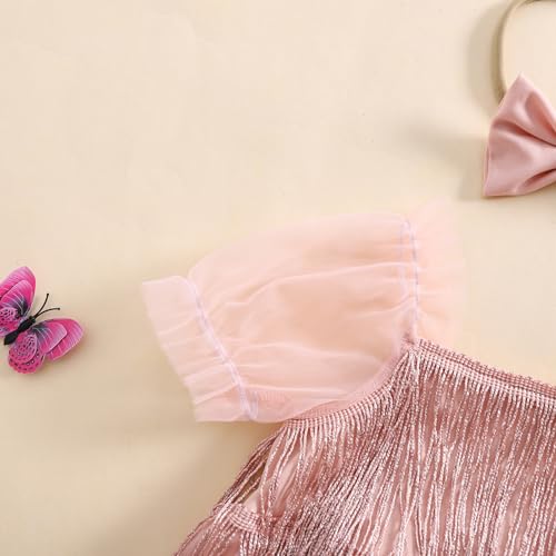 Kuriozud Newborn Baby Girl Summer Clothes Sequin Fringe Romper Dress Puff Short Sleeve Tulle Romper Cute Sparkling Clothes4