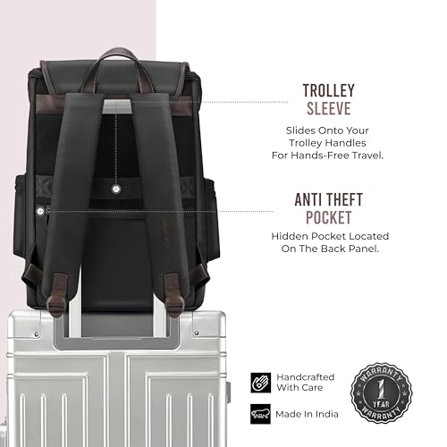 Image of Gear Classic 16.5 inch /21L Medium Water Resistant Faux Leather Anti Theft Knapsack | Laptop Bag | Casual Bag | Travel Bag for Men /Women (Black - Brown)