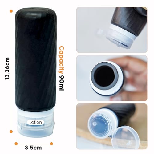 Laxen 5 Pack Travel Bottles for Toiletries with Labels, 100ML Silicone Travel Bottles Set with Clear Zipper Toiletry Bag, Leakproof Refillable Squeeze Travel Size Containers for Shampoo Conditioner - Image 4