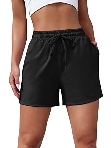 SheIn Women's Drawstring Elastic Waist Shorts Workout Joggers Track Shorts with Pockets Black Large