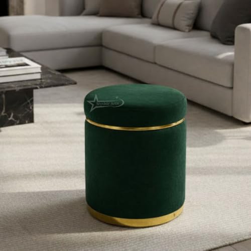 Image of Ottoman Stool for the Living Room Ottoman Pouffes for Sitting, Puffy Stool for Living Room Dressing Table Stool Green