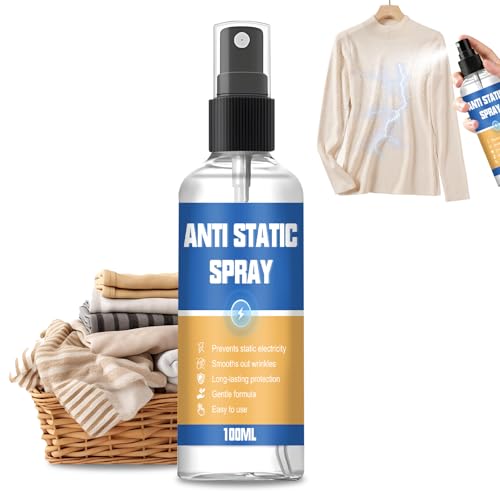 ALLONY Spray Antiestático, Anti Static Spray, Spray Antiestático para Ropa, Eficaz Reduce la Electricidad Estática, Adecuado para Muebles de Lavandería y Armario de Coche, 100ML