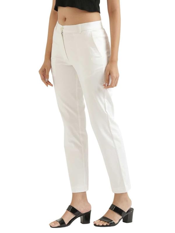 Image of SAADAA Women Pants Formal Straight Fit Cotton Satin Lycra Pant, Regular Fit Trouser for Office Work & Casual wear- Mid Rise, Elasticated Waistband, 4 Deep Pockets