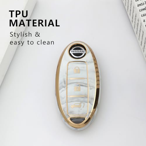 Image of Keyzone TPU Key Cover Compatible for Nissan Micra, Sunny, Micra Active, Magnite, Teana 3 Button Smart Key (Marble)