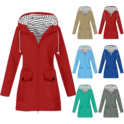 Dmmtot Chaqueta impermeable ligera para mujer, color sólido, con capucha, resistente al viento, transpirable, senderismo, uso al aire libre, talla grande, chaqueta softshell para mujer, talla S-XXL