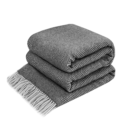LYHome Plaid Laine Merinos - Couverture pour Le Canape, Le Lit 1 et 2 Personnes, Couvertures en Laine de Mouton, Plaids Mérinos Chaude Hiver Grande (140 x 200...