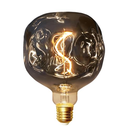 Roomrite Bombilla LED E27 Vintage, Bombillas LED E27 3W Regulable con formas irregulares G125 Φ125mm XXL bombillas decorativas para salón/dormitorio/comedor, Vidrio gris ahumado
