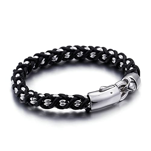 Taglia: Il bracciale selezionato ha una lunghezza totale di 22cm;Larghezza di 9mm;Materiali:Acciaio inossidabile & Pelle;Questi materiali sicuri sono ipoallergenici e resistenti all'ossidazione.