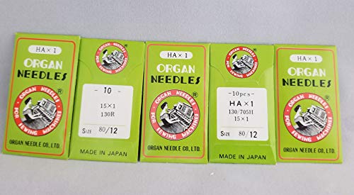 50 All Purpose Sewing Machine Needle Home-use by Organ Needles (10 Needles/Pack), Pack of 50 Size #80/12