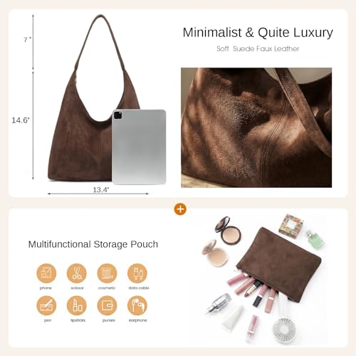 Bolso Hobo de ante para mujer casual color café oscuro miniatura 4