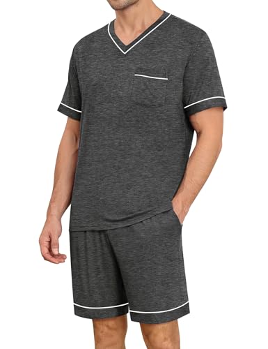 SWOMOG Mens Pajama Set Short Sleeve Pjs Set V-Neck Sleepwear 2 Pcs Soft Modal Lounge Sets Comfy Nightwear with Pockets2