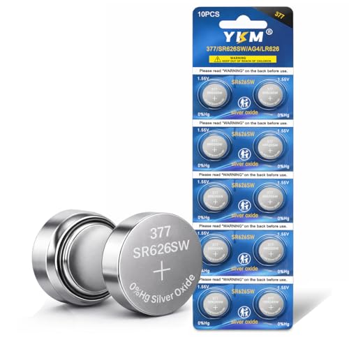 YKM 10 Pack 377 SR626SW Watch Battery LR626 377/376 V377 377a AG4 1.55V Silver Oxide Button Batteries